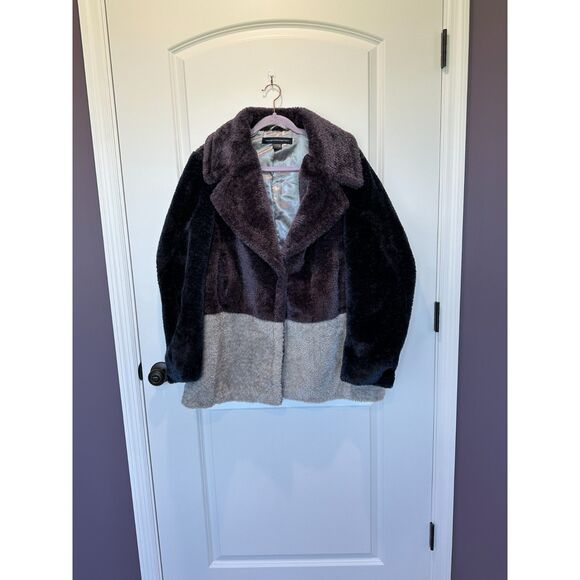 French Connection Faux Fur Teddy Jacket Color Block Size XL - Picture 1 of 7